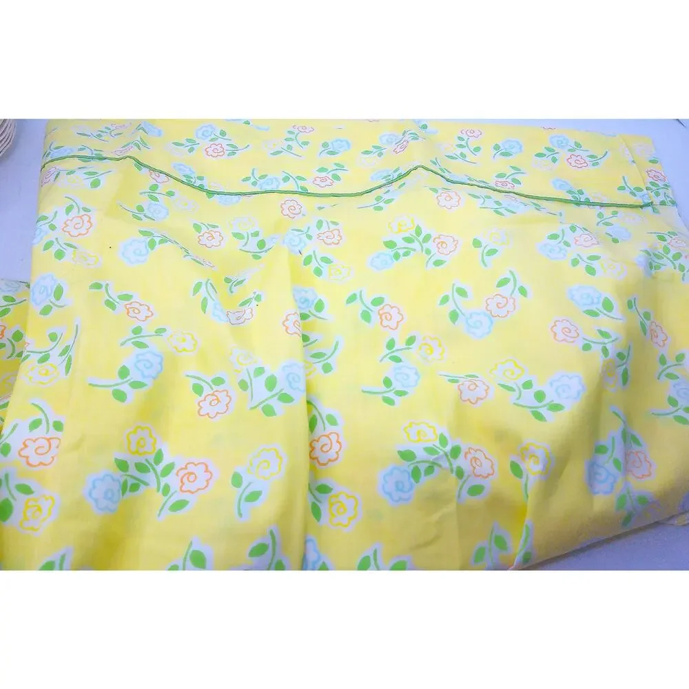 Vintage Wamsutta Twin Flat Sheet Yellow Floral Cotton Percale Bedding New